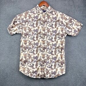 Cremieux Classics Mens Medium Paisley Short Sleeve Button Down Shirt Tan Brown